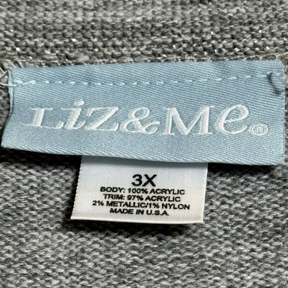 Liz & Me Womens 3X Gray Acrylic Silver Metallic Knit Sweater Top Short Sleeve - Picture 5 of 9